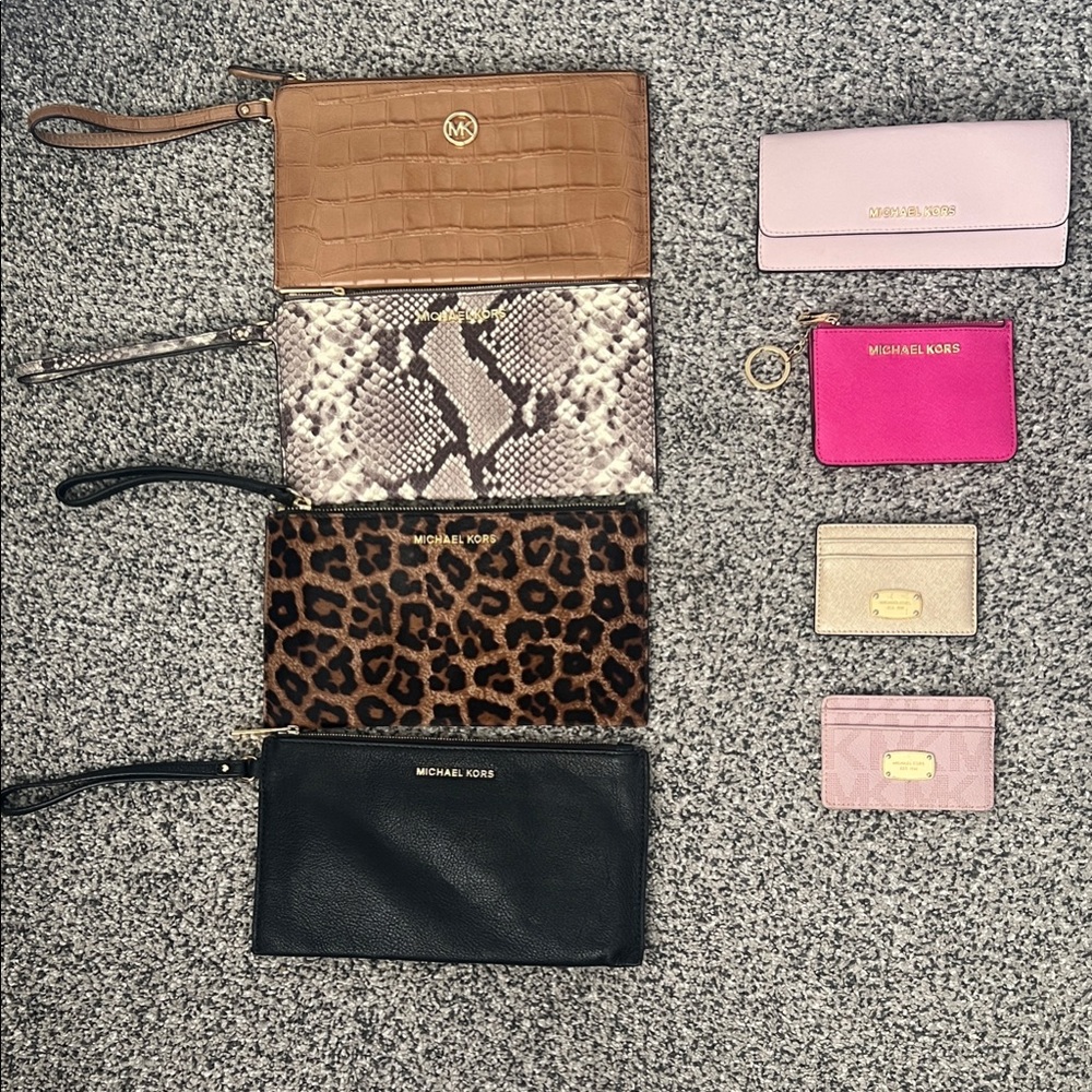 Michael Kors Multi-Pattern Wristlet Set in Tan, Snake, Leopard, Black & Pink